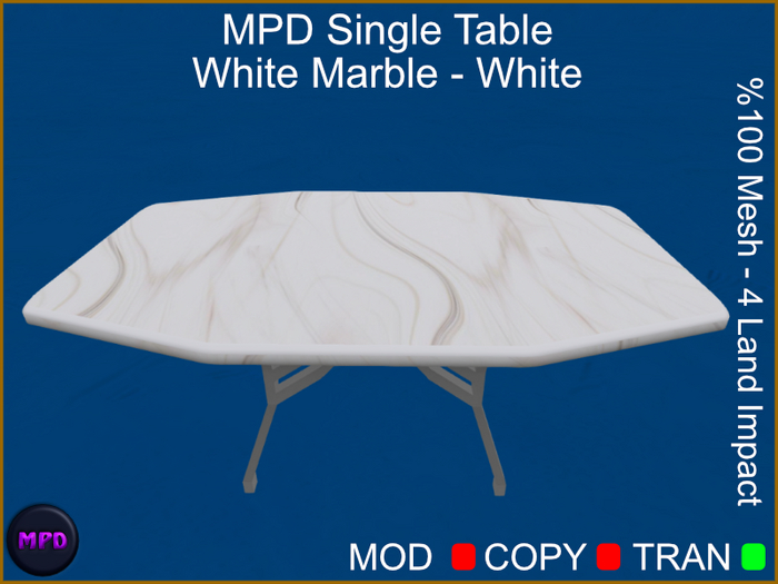 MPD Single Table - White Marble - White