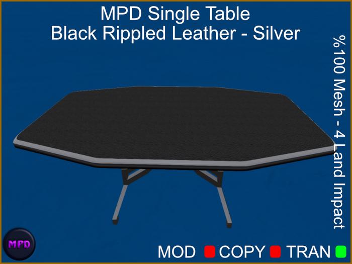 MPD Single Table - Black Rippled Leather - Silver