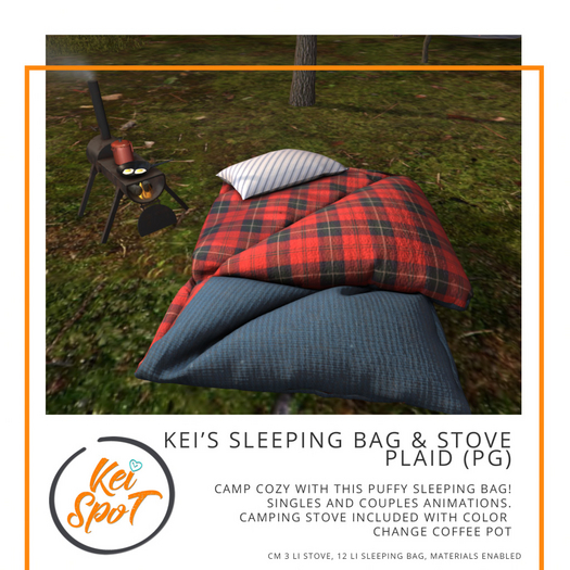 Kei's Sleeping Bag and Stove (plaid, pg)