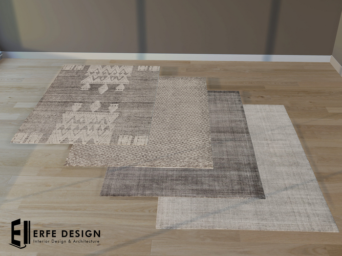 -Ethnic Gray Carpets 4 PCs [Erfe Design] PACK