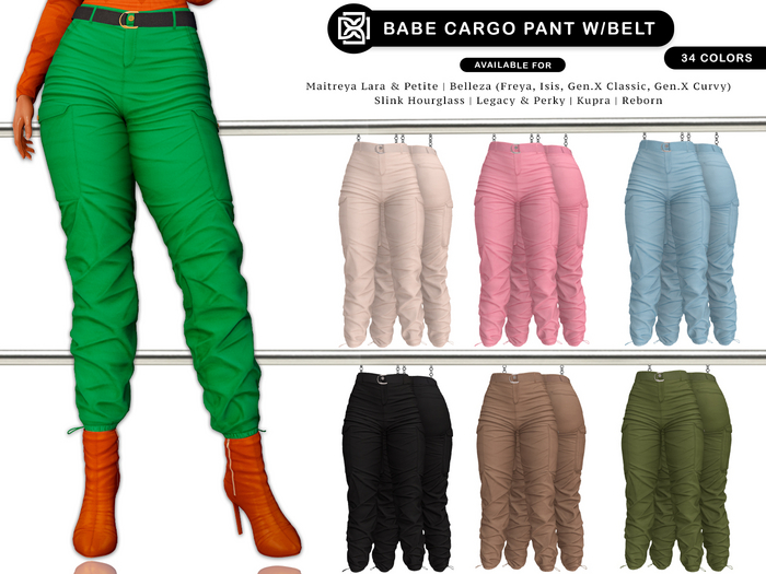 Addams - Babe - Cargo Pants with Belt #FATPACK