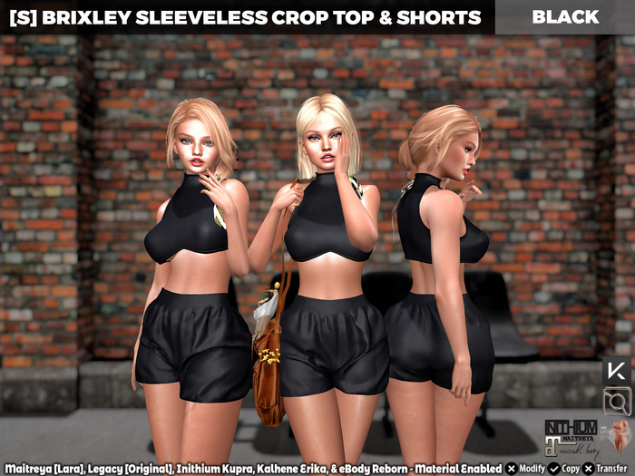 [S] Brixley Sleeveless Crop Top & Shorts Black