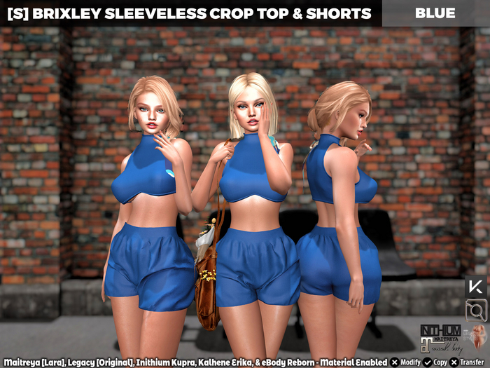 [S] Brixley Sleeveless Crop Top & Shorts Blue