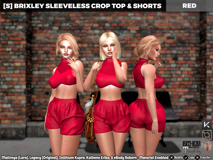 [S] Brixley Sleeveless Crop Top & Shorts Red