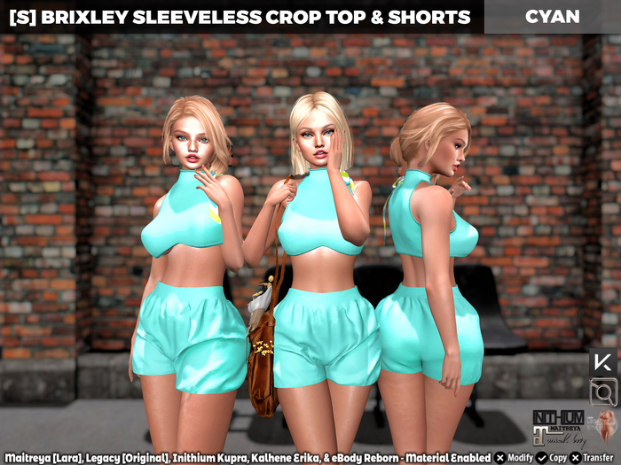 [S] Brixley Sleeveless Crop Top & Shorts Cyan