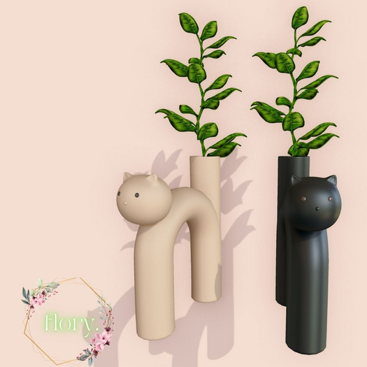 flory. - Cat Vase with Leafy plant