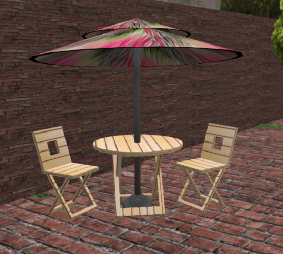 Wooden texture on Mesh outdoor patio table and chairs   2Li  Free extra chair 1Li