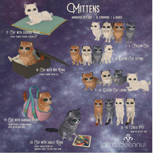 lassitude & ennui 17. Mittens cat with cushion - RARE