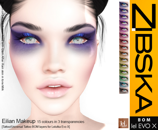 Zibska Evo X ~ Eilian Makeup in 15 colors in 3 transparencies with tattoo and universal tattoo BOM layers