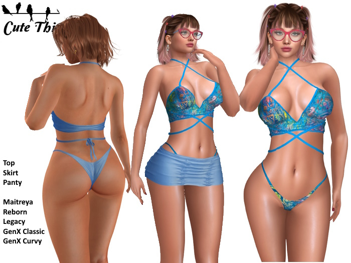 [CT] Beach Outfit  Sea + Light Blue  - GenX Classic - GenX Curvy - Reborn - Legacy - Maitreya -  DEMO