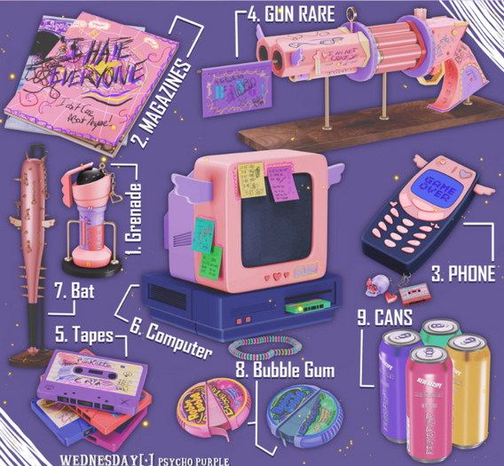 9. Wednesday[+] Psycho Purple. Gun RARE