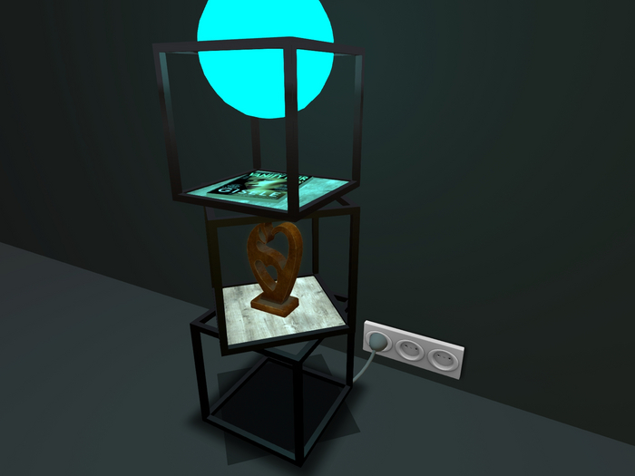 Sphere floor lamp with shelves and wall socket