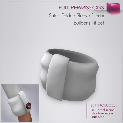Full Perm Sculpted Shirt's Folded Sleeve 1 prim + Button Builder's Kit Set - FULL PERM