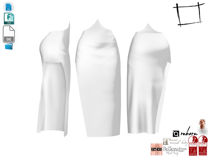 Dae Obj FBX For Side Slit Pointy Front Long Skirt Maitreya Slink Belleza Isis Freya Legacy Ebody Reborn Kupra