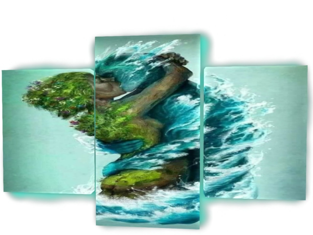 Earth and Water Kissing 3 panel Picture Frame