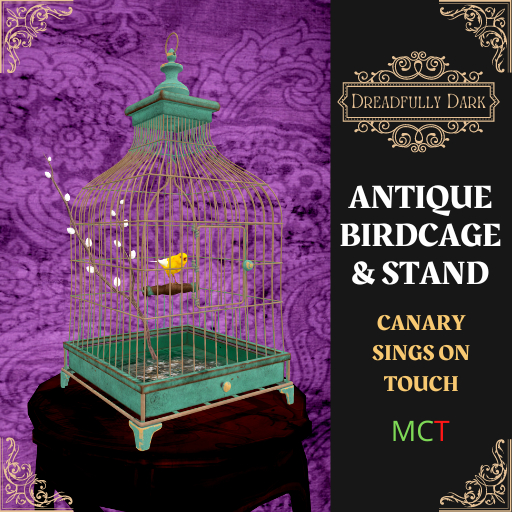 [DD] Antique Birdcage & Singing Canary with Stand