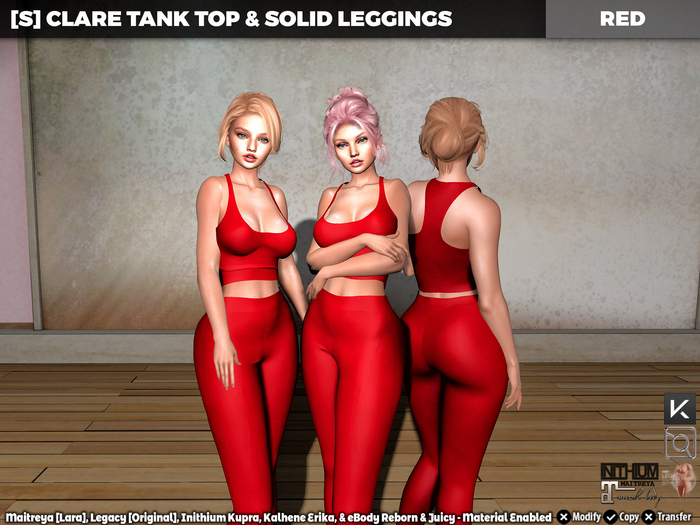 [S] Clare Tank Top & Solid Leggings Red