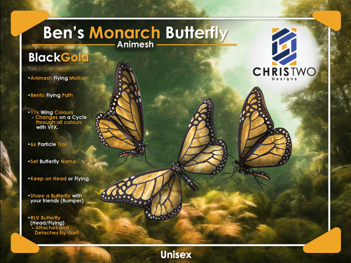 B's Monarch Butterfly - BlackGold - [Chris Two Designs]