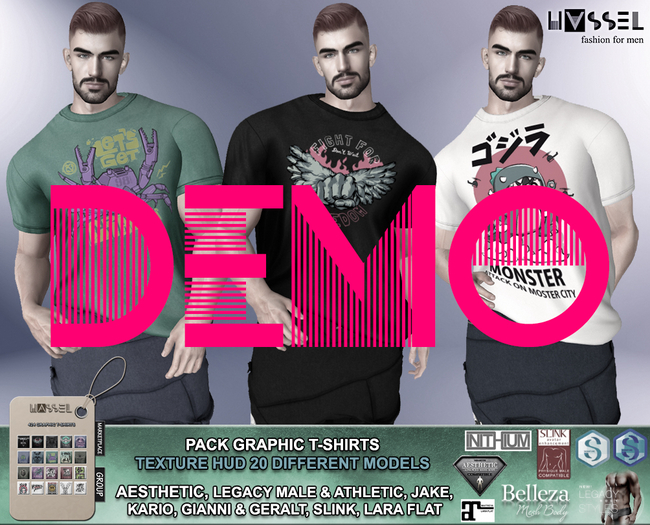 (HASSEL) DEMO MENS GRAPHIC T-SHIRTS 424 AESTHETIC LEGACY MALE & ATHLETIC KARIO JAKE GIANNI GERALT SLINK LARA FLAT