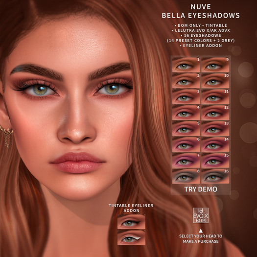 Nuve. Bella Eyeshadows DEMO Lelutka Evo X