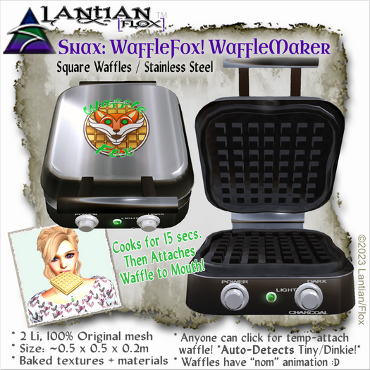 ~L/FX~Waffle Fox WaffleMaker - Square Waffles - Steel *TASTY!*