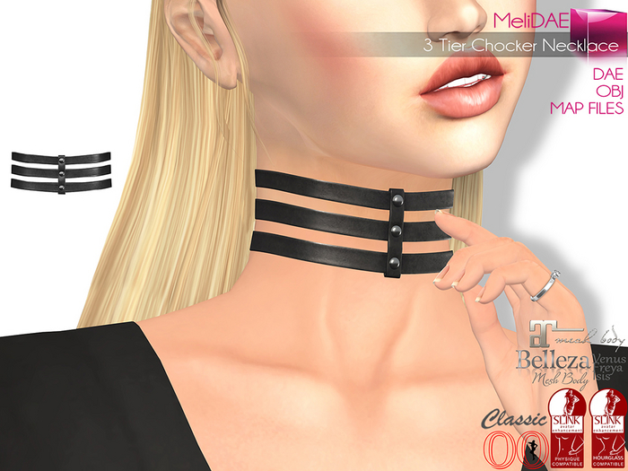 Dae, Obj, FBX, And Texture Files 3 Tier Chocker Necklace - None Rigged