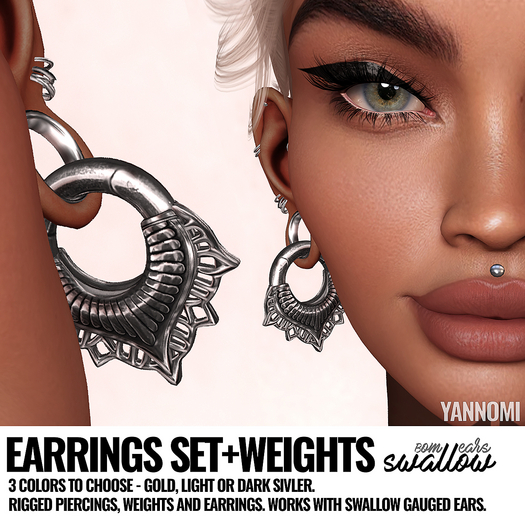 [YAN] Swallow earrings set v.4 - SILVER dark