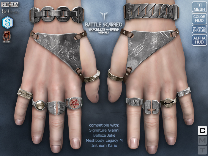 **RE** Battle Scarred Bracelets & Rings Set - Singature - Belleza - Meshbody - Inithium