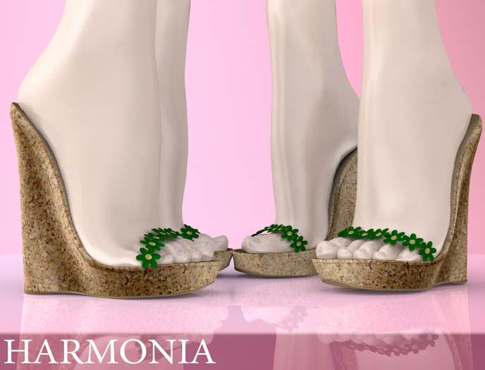 Cork Green Flower Wedges Heels Kupra