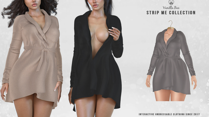 *Vanilla Bae* Audrey Trench coat - Steel - Strip Me Interactive - Maitreya / Legacy / Ebody Reborn