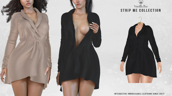*Vanilla Bae* Audrey Trench coat - Black - Strip Me Interactive - Maitreya / Legacy / Ebody Reborn