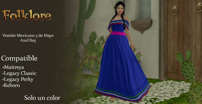 Folklore: Vestido Mexicano 5 de Mayo Color Azul Rey 