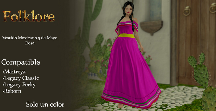 Folklore: Vestido Mexicano 5 de Mayo Color Rosa 