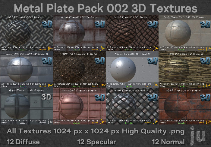 Second Life Marketplace - JU Metal Plate Pack 002 3D Textures Full Perm