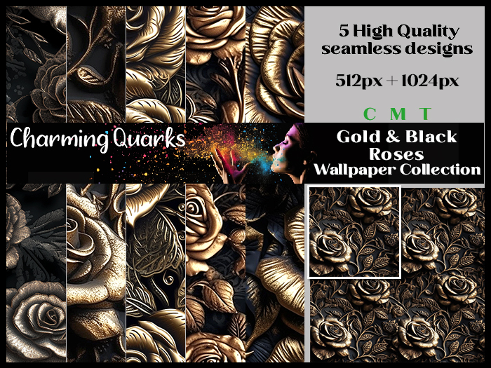 CQ Textures - Gold & Black Roses *FULL PERMS*