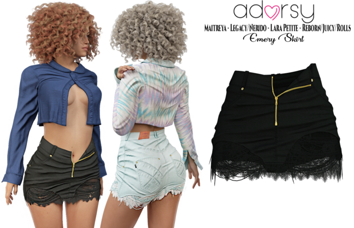 adorsy - Emery Skirt Dark Black - Maitreya/Legacy-Nerido/Lara Petite/Reborn-Juicy-Rolls