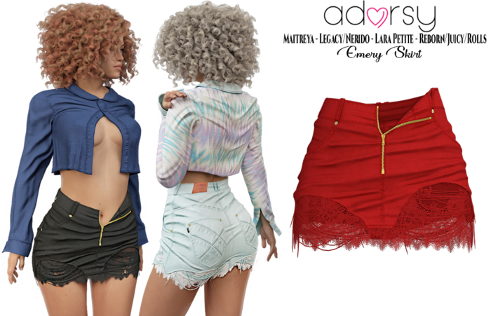 adorsy - Emery Skirt Deep Red - Maitreya/Legacy-Nerido/Lara Petite/Reborn-Juicy-Rolls