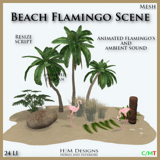 Beach Flamingo Scene