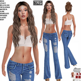 FLARED JEANS AND CROPPED TOP,CL&MESH BODY
