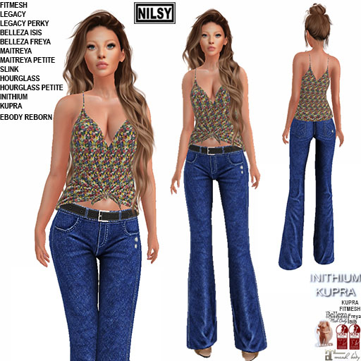 TIED TOP AND JEANS,CL&MESH BODY