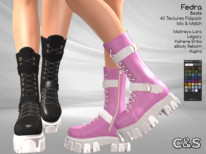 C&S Fedra Boots for Maitreya, Legacy, Kalhene Erika, eBody Reborn and Kupra. 40 Text