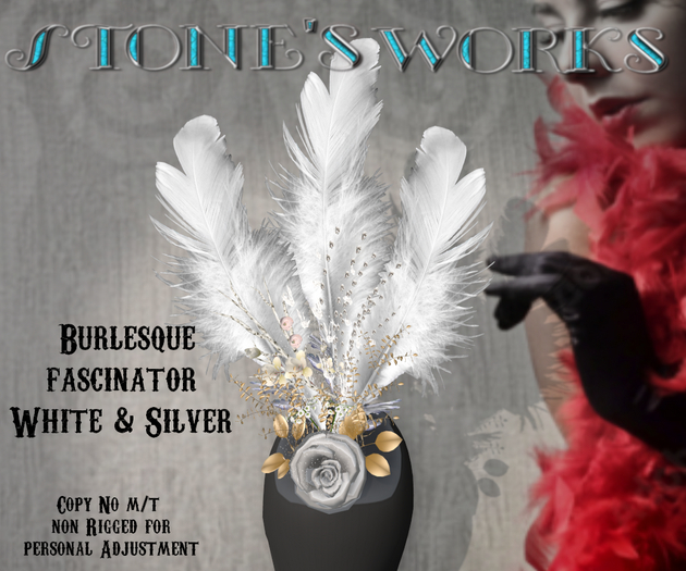 Burlesque Fascinator Wht Slv Gld Stone's Works