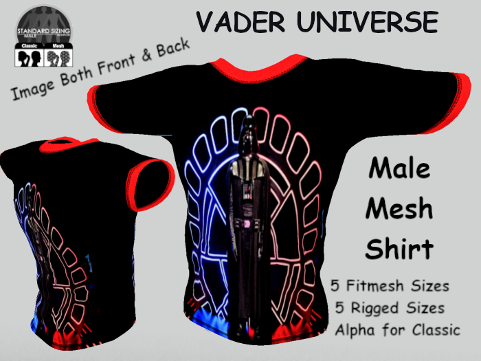 VADER UNIVERSE CLASSY T-SHIRT FITMESH & RIGGED SIZES plus SL Alpha or BoM it. Image on Both Sides