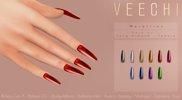 Veechi - Metallic // Long Almond Mesh Nails