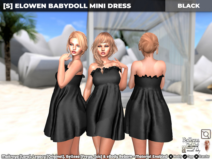 [S] Elowen Babydoll Mini Dress Black