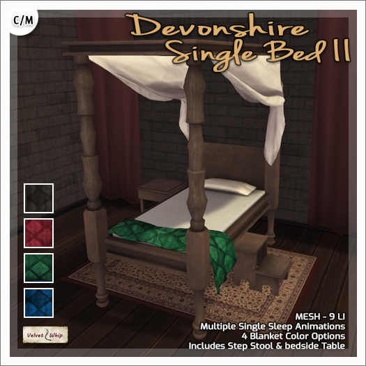 [V/W] Devonshire Single Bed II - Medieval Fantasy Four Poster Bed w/ blanket texture changer + bedside table and stool