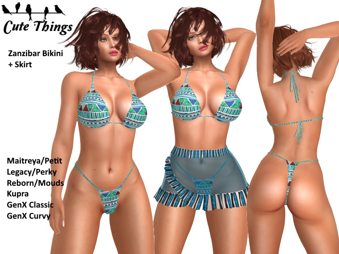 [CT] Zanzibar Bikini +Skirt Turquoise - GenX Classic Curvy - Maitreya - Petit - Legacy - Perky - Reborn - Mounds - Kupra