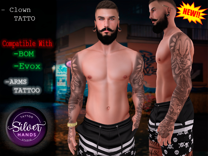 { Silver Hand } Tattoo In Arms - Clown