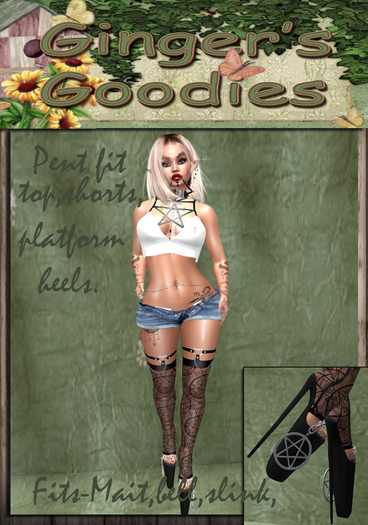 pent top open jeans shorts & platform heels moon