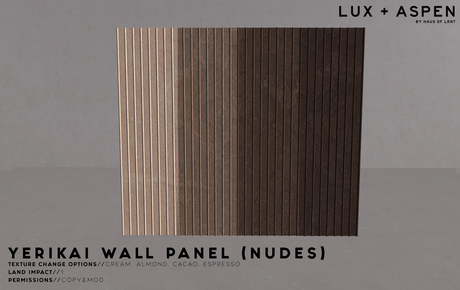 Second Life Marketplace - LUX + ASPEN // Yerikai Wall Panel (Nudes)
